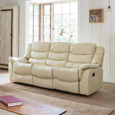 B&Q Almeira Manual 3 Seat Recliner Sofa With Massage And Heat - Cream