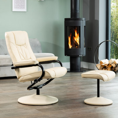 Gibson Bonded Leather And Pu Swivel Based Based Recliner And FootstoolCream from B&Q
