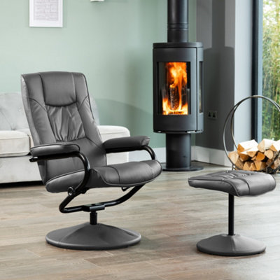 Gibson Bonded Leather And Pu Swivel Based Based Recliner And FootstoolGrey from B&Q