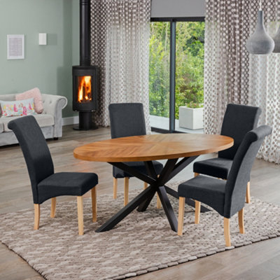  - Dosenna Oval Dining Table Set With 4 Rimini Fabric ChairsBlack