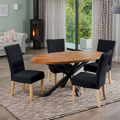  - Dosenna Oval Dining Table Set With 4 Pienza Fabric ChairsBlack
