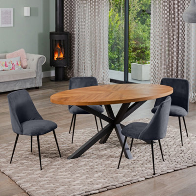  - Dosenna Oval Dining Table Set With 4 Morandi Velvet ChairsGrey