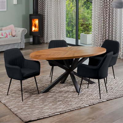  - Dosenna Oval Dining Table Set With 4 Carrara Fabric ChairsBlack
