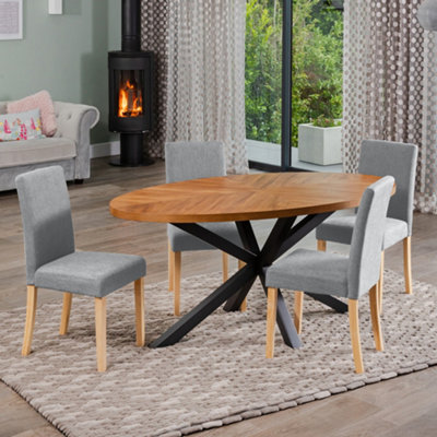  - Dosenna Oval Dining Table Set With 4 Maiolo Fabric ChairsGrey