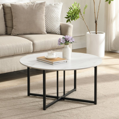 Solstice Round White Marble Effect Coffee Table from B&Q