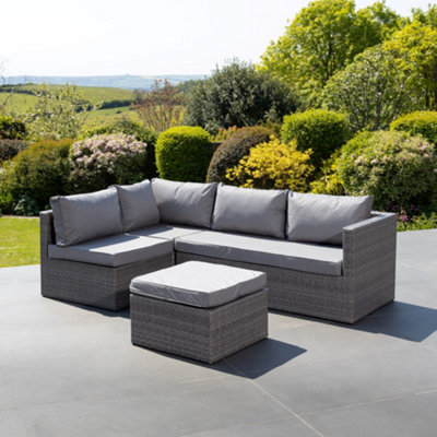 B&Q Della Rattan Sectional Ourdoor Corner Sofa & Stool Grey