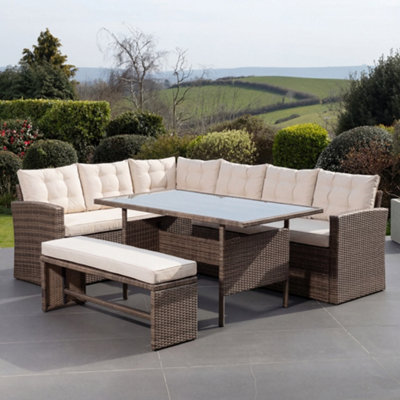 Piana Outdoor Rattan Corner Sofa With Table And Bench from B&Q