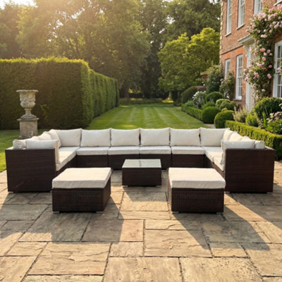 B&Q -  Oliena 12 Seat Modular Rattan Large U-Shape Garden FurnitureBrown