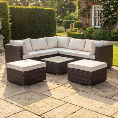 B&Q -  Oliena 7 Seat Modular Rattan L-Shaped Corner Garden FurnitureBrown