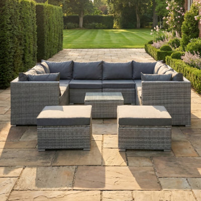 B&Q -  Oliena 10 Seat Modular Rattan Small U-Shape Garden FurnitureGrey