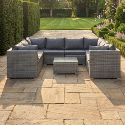 B&Q -  Oliena 8 Seat Modular Rattan Small U-Shape Garden FurnitureGrey