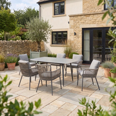 B&Q -  Westcott 6 Seat Garden Dining Set With Rectangular TableGrey