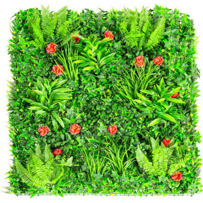 Primrose Artificial Mixed Plants Red Rose Green Wall Hedge 4 Panels 1M X 1M from B&Q
