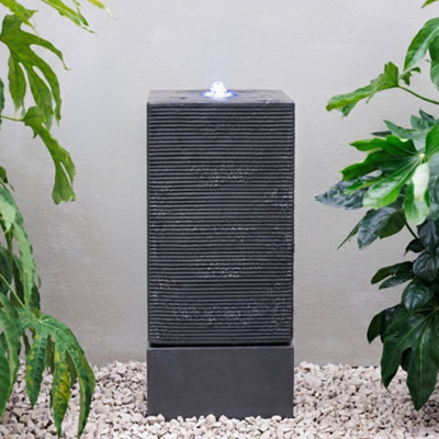 Primrose Bari Square Column With Rippling Effect Garden Water Feature Fountain With Led Lights H85Cm from B&Q