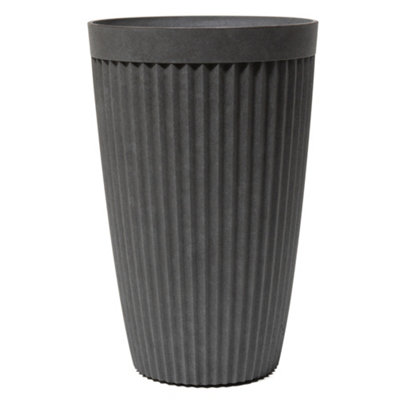 Primrose Tall Round Grey Ribbed Textured Planter Plant Pot 60Cm from B&Q