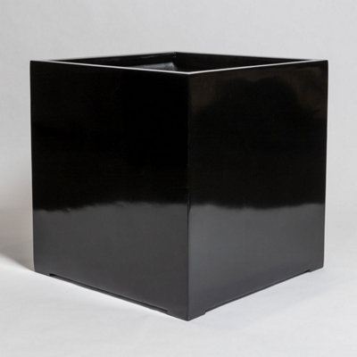 Primrose Black Gloss Polystone Square Cube Planter 60Cm from B&Q
