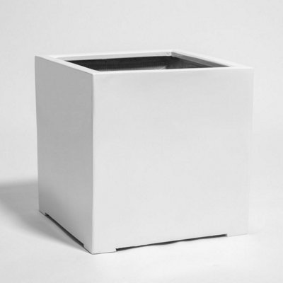 Primrose White Gloss Polystone Square Cube Patio Planter 50Cm from B&Q