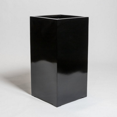 Primrose Black Gloss Polystone Tall Square Cubic Patio Planter 80Cm from B&Q