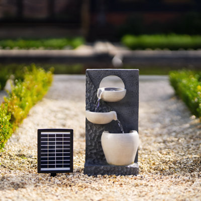 Primrose Solar Powered Pouring Bowls Tiered Cascading Water Wall Water Feature With Battery Backup And Led Lights H48Cm from B&Q