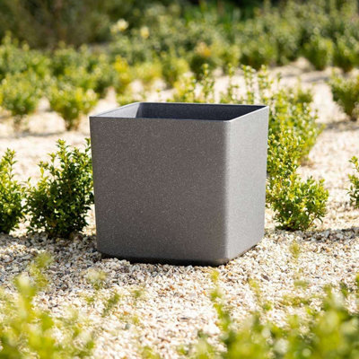 Primrose Grey Stone Effect Square Cube Outdoor Patio Planter 35Cm