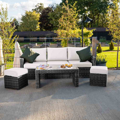 Primrose Living Luxury Rattan Iris 5 Seater Garden Furniture Sofa Set With Open Coffee Table In Stone from B&Q