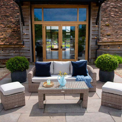 Primrose Living Classic Rattan 5 Seater Garden Furniture Sofa Set With Coffee Table And Footstools from B&Q