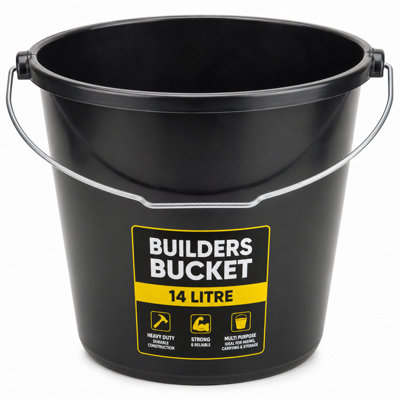 Yuzet 14L Black Builders Bucket Heavy Duty Plastic Mixing Carry Bucket from B&Q