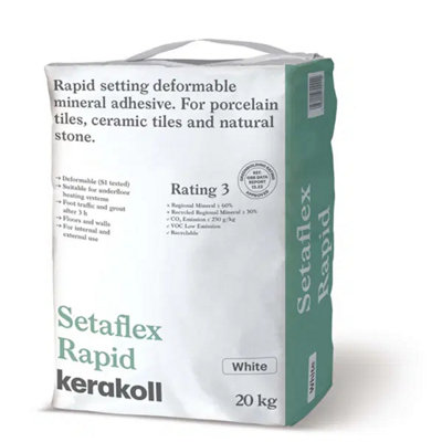 Top Ceramics Kerakoll Mineral Porcelain & Ceramic Tile Adhesive White 20Kg  Flexible Rapid Set Wall & Floor from B&Q