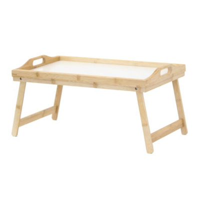 Oypla White Folding Wooden Bamboo Breakfast In Bed Lap Tray With Top