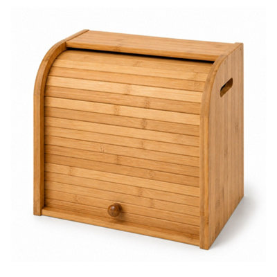 Oypla Double Layer Roll Top Bamboo Wooden Bread Bin Kitchen Storage from B&Q