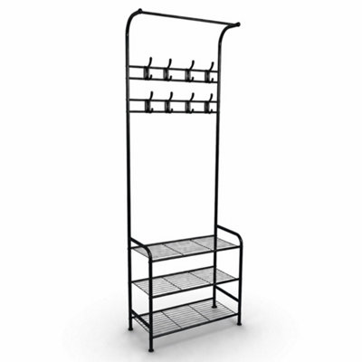 Oypla Coat Umbrella Stand Hat Shoe Rack Heavy Duty All Metal Black from B&Q