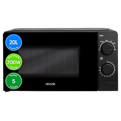 B&Q -  Black Microwave 700W 20L Manual With 5 Power Levels & Defrost Amm2005B