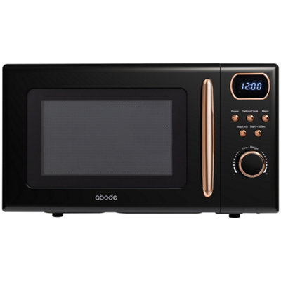 B&Q -  Retro Black Microwave 20L 800W Digital 8 Auto Cook Rose Gold With Defrost Function Amd2004Brg