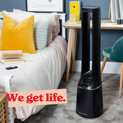 Russell Hobbs Bladeless Tower Fan Black Remote Control 107cm 22W Quiet ...
