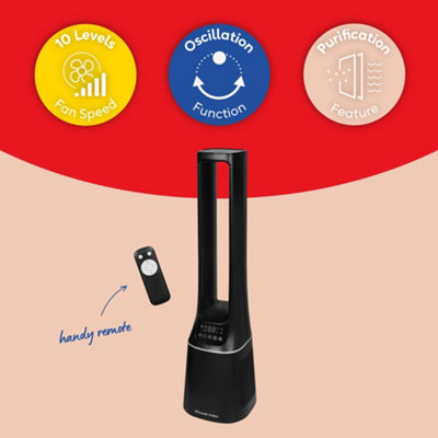 Russell Hobbs Bladeless Tower Fan Black Remote Control 107cm 22W Quiet ...