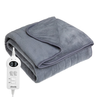 Abode Electric Blanket Grey Heated Throw Microfleece With 9 Heat Settings Aht1001Gr