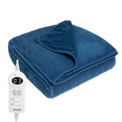 Abode Electric Blanket Blue Heated Throw Microfleece With 9 Heat Settings Aht1001Blu