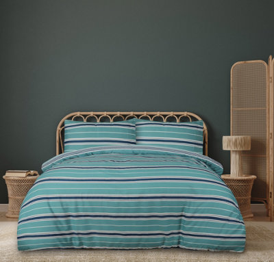 Smart Living Printed Reversible Polycotton Banded Stripe Duvet Cover And Pillowcase from B&Q