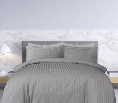 B&Q Smart Living Super Soft Cozy Easy Care Satin Stripe Reversible Duvet Cover Quilt Bedding Set With Pillowcase
