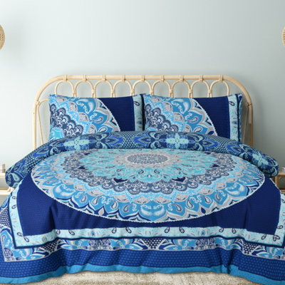Smart Living Luxury Reversible Polycotton Easy Care Bedding Quilt CoverTextured Duvet Cover SetBed CoversPaisley Mandala from B&Q