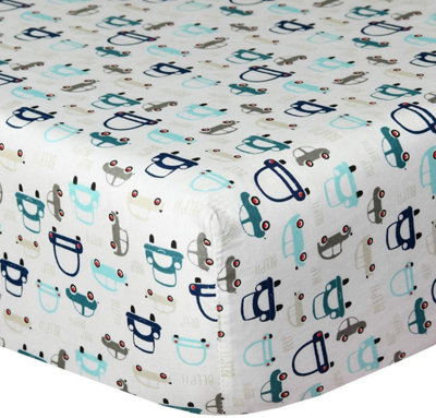 Smart Living Soft & Breathable Nursery Cars Organic Cotton Crib Sheet from B&Q