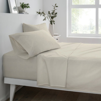 Gr8 Home Sleepdown Fitted Sheet Natural Easy Care Polycotton Bed Linen Bedsheet Bedding Double from B&Q