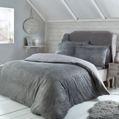 Smart Living Luxurious Reversible Sparkle Ribbed Fleece Duvet Cover & Pillowcases from B&Q