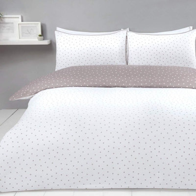 Gr8 Home Sleepdown Mini Polka Dots Mink White Reversible Duvet Set Quilt Cover Bedding King Size from B&Q