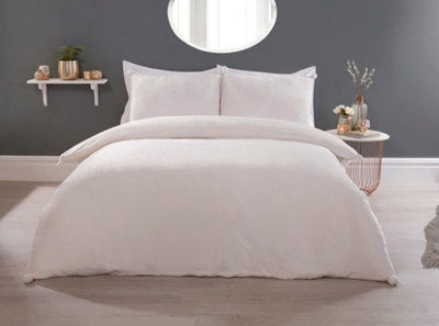 Smart Living Luxurious Pom Pom Fleece Duvet Cover With Pillowcases from B&Q