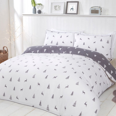 Smart Living Christmas Stag & Trees Reversible Flannelette Cotton Duvet Pillowcase Pair from B&Q