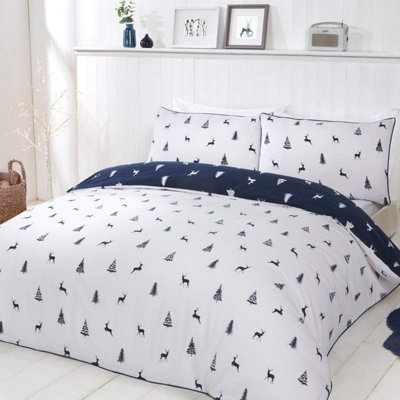 Smart Living Christmas Stag & Trees Reversible Flannelette Cotton Duvet  Pillowcase Pair from B&Q