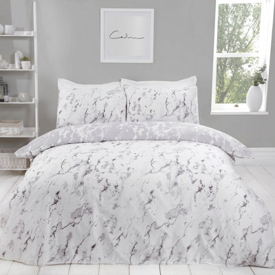  - Smart Living Luxury Marble Monochrome Reversible Duvet Cover With Pillowcases