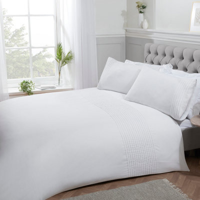 Smart Living Luxury Polycotton Easy Care Bedding Quilt CoverTextured Duvet Cover SetBed CoversPintuck Pleated Striped Panel from B&Q