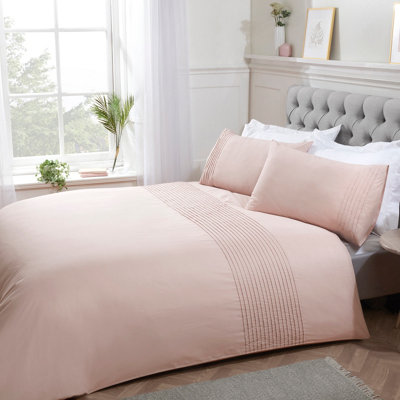 Smart Living Luxury Polycotton Easy Care Bedding Quilt CoverTextured Duvet Cover SetBed CoversPintuck Pleated Striped Panel from B&Q